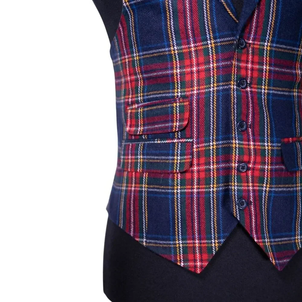 Mens Tartan Vest 40R Blue Red Green Wool Plaid Waistcoat Medium Christmas Party
